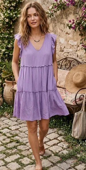 Zenana ruffled tiered mini dress thumbnail 1