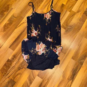 Bishop + Young Navy Blue‎ Floral Print Pleated Maxi Dress tank adjustable lined thumbnail 3