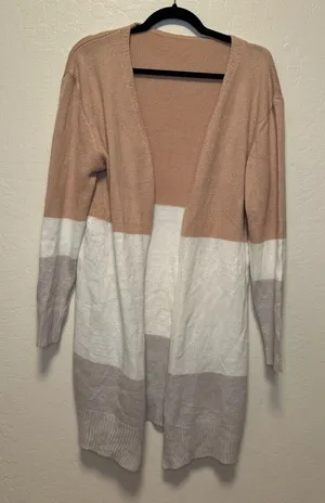 Colorblock Open Front Cardigan Sweater White Size L thumbnail 1
