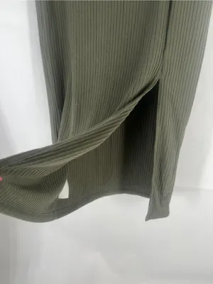Abercrombie & Fitch Olive Green Ribbed Midi Skirt with Side Slit thumbnail 3