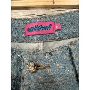 Edikted Sparkly Cargo Jeans Medium Y2K Wide Leg Glitter Denim Pants thumbnail 5