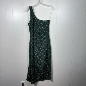 American Eagle Dark Green Pink Ditsy Floral Silky One Shoulder Dress Medium NWT thumbnail 5