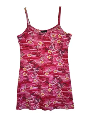 Vintage 90s Y2k 00s Pink Sleeveless Hawaiian Mini Dress Tie Back size Medium thumbnail 1