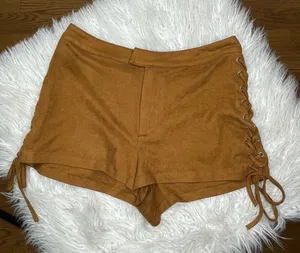 En Créme- Brown Suede Shorts w/ Cross Ties on Side thumbnail 1