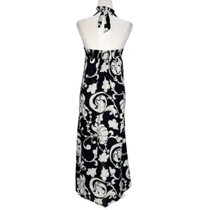 Y2K Old Navy Floral Maxi Dress Black White S Linen Blend Babydoll‎ Halter Beachy thumbnail 8