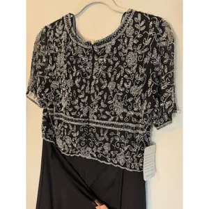 Pisarro Night Short Sleeve Long Beaded Gown Black Sz 10 NEW READ thumbnail 13