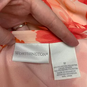 Worthington Pink Orange Floral Chiffon Maxi Skirt Womens‎ Size 12 Side Zip Lined thumbnail 6