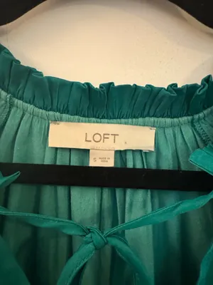 LOFT Emerald Green Ruffle-Neck Long Sleeve Blouse thumbnail 3