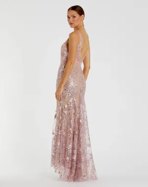 NWT - Mac Duggal 67481 Pink Floral Embellished Sleeveless Plunge Neck Gown thumbnail 3