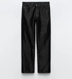 Zara Nwt Satin Effect Shiny Metallic Mid Waist Straight Leg Pants 4 thumbnail 6