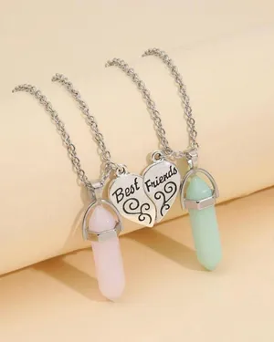 Silver Heart Best Friend Crystal Stone Necklaces thumbnail 1