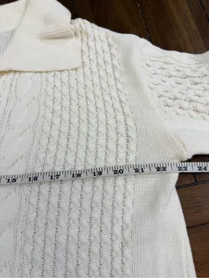 CATO Fashions Cream Cable Knit Polo Sweater Top Womens Medium Open V-Neck NWOT thumbnail 5