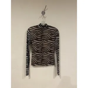 STAUD Shirt Womens Small Brown Zebra Mesh Sheer Long Sleeve Mock Neck Top thumbnail 5