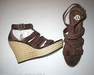 Authentic New Womens 9 9.5 10 UGG Wedge Sandals Platform Raffia Dark Brown Shoes thumbnail 1