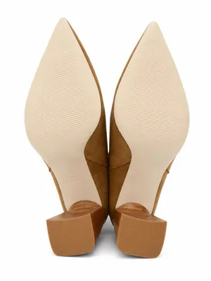 Camel Pointed Toe Mid Calf Block Heel Boots Leather Upper Size 9.5M Tan thumbnail 4