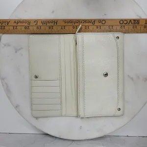 VTG Cow Leather Bi-fold Checkbook Wallet White Ivory Card Slots Simple Classic thumbnail 14