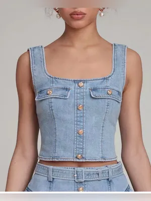 Avec Les Filles Light Blue Denim Mini thumbnail 1