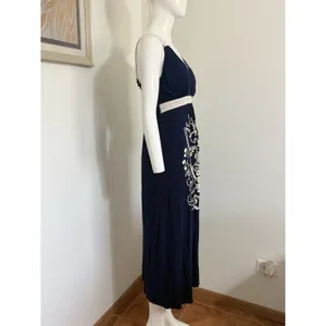 Women’s Blue Maxi Dress Size M Padded Lace Accents Embroidered Boho Cottagecore thumbnail 5