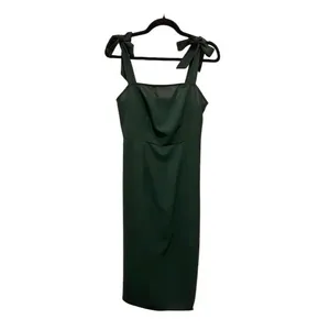 Deep Green Tie Shoulder Smocked Back Midi Dress Wedding Guest Garden Party Small thumbnail 10