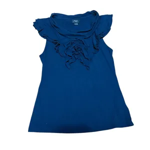 Anthropologie Deletta Womens Ruffle Front Navy‎ Blue Sleeveless Blouse Sz S thumbnail 7
