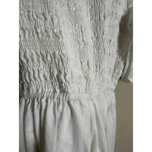 Dissh White 100% Linen Puff Sleeve Smocked Midi Dress Cottagecore Coastal US 6 thumbnail 9