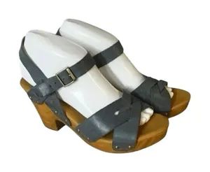 Korks Bagley Platform Sandals Size 8M Grey Leather Chunky Heeled Ankle Strap thumbnail 1