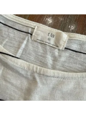 Anthropologie T.La Annabelle Off-White Black Striped Short Sleeve Tie Waist XL thumbnail 6