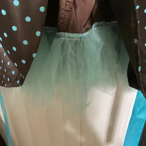 Jessica McLinton for Gunne Sax strapless brown with blue polkadox fit & flare dr thumbnail 5