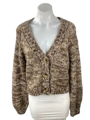 Z Supply Este Women's Brown Long Sleeve Button Down Crop Cardigan Sweater Top S thumbnail 1