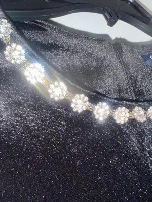 Black velvet short sleeve dress thumbnail 3