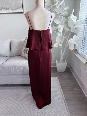 Shona Joy Woman’s Draped Luxe Cocktail Frill Spaghetti Strap Dress in Burgundy 6 thumbnail 6