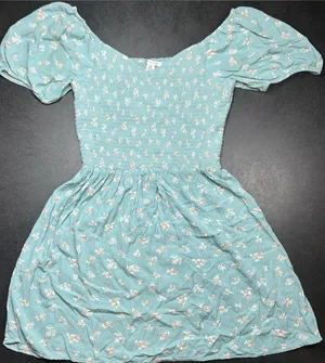 American Eagle Size M Tall Boho Smocked Floral Peasant Blue Floral Mini Dress thumbnail 1