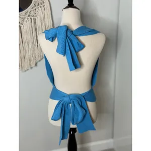 Free People FP Beach Cerulean Blue Knit Beachy Sweater Halter Tank Top Large thumbnail 2