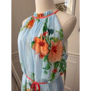 Chetta B NWT Be by Chetta Floral Stripe Maxi Dress High Neck $90 XL thumbnail 4