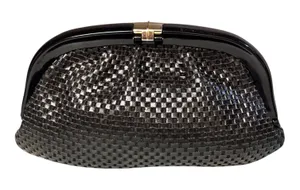 American Vintage Reghi Italy x Cara 60s Black Intrecciato Leather Oversized Clutch w/Hardshell Lucite Frame thumbnail 3