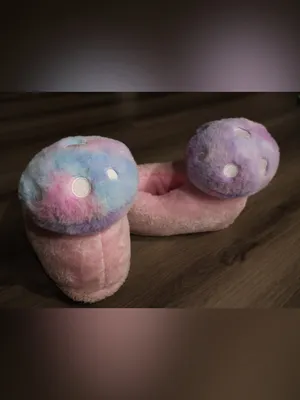 Dolls Kill womens Totally Trippin' Mushroom Slippers - baby pink, blue purple thumbnail 2