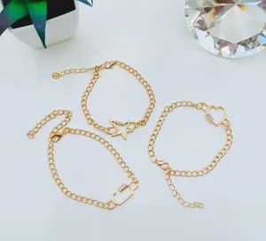 3 Pieces Gold Tone Heart Star Bracelet Set thumbnail 2