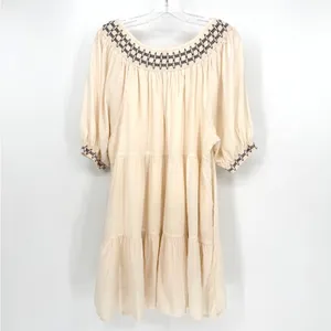 Old Navy Tiered‎ Mini Dress Womens Large Cream Boho Smocked Embroidered Peasant thumbnail 8