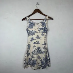 Cider Toile De Jouy Mini Dress Womens XXS Blue Cream Cowl Bodycon Cottagecore thumbnail 6
