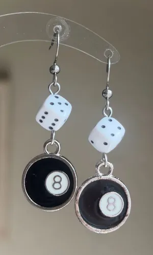 Handmade y2k funky grunge style 8 ball & dice dangle earrings 🎲🖤💕 thumbnail 1