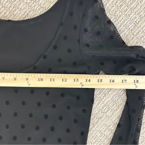 Vintage 90’s Y2K Goth Black Polka Dot Mesh Top With Sheer Ruched Long Sleeves S thumbnail 8