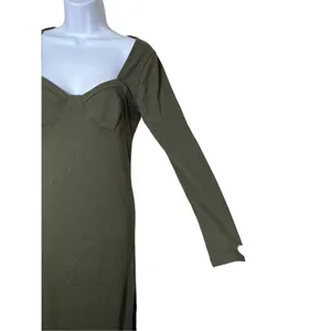 Aerie Green Ribbed Long Sleeve Midi Dress Size Small thumbnail 5