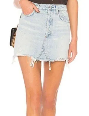 Denim Quinn High Rise Distressed Fray Hem Jean Mini Skirt thumbnail 1