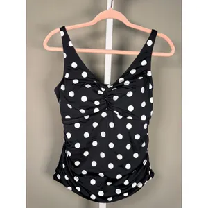 Swim Solutions Polka Dot Tummy Control Tankini‎ Top 14 V Neck Padded Modest thumbnail 2