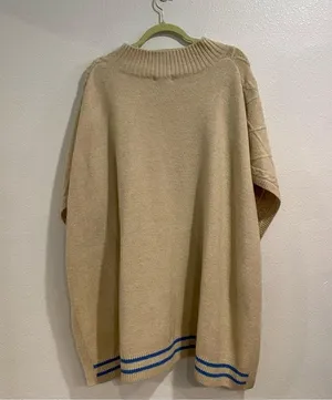 Free People Cream Harbour Stripe Cable knit Poncho Sweater Sz O/S NWT thumbnail 10