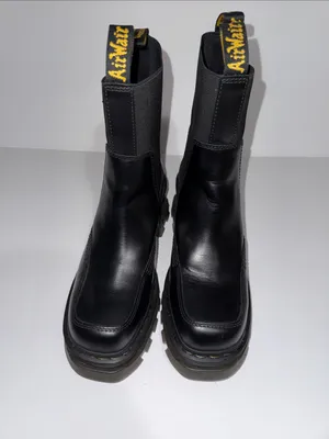 Dr. Martens Black Leather Platform Chelsea Boots with Yellow Pull Tab thumbnail 2