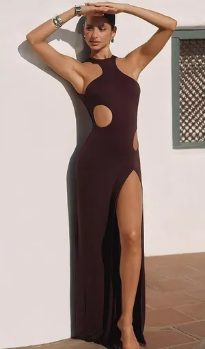 Riot Swim Capri Coverup Maxi Dress L Cut Out Halter Open Back Resort Beach NWT‎ thumbnail 1