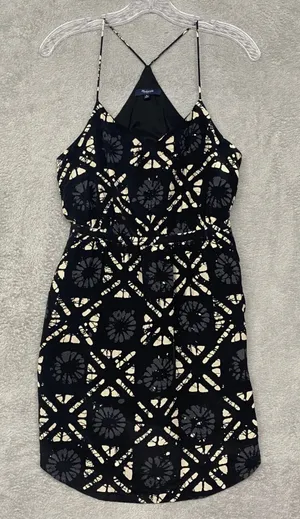 Madewell Silk Dress Size 0 Black Floral Print Sleeveless Mini Sundress thumbnail 1
