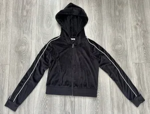 Garage Black Velour Full Zip Hoodie Sweatshirt Size Small thumbnail 1