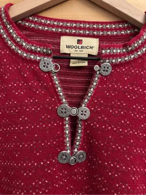 Vintage Woolrich Large Red Fair Isle Nordic Metal 1/4 Clasp Henley Sweater thumbnail 4